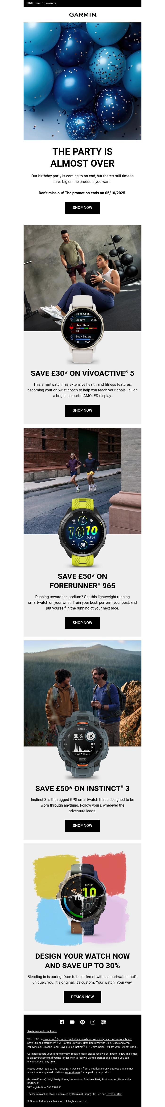 Email Design Inspiration from Garmin, Last chance! Birthday sale! 🎉