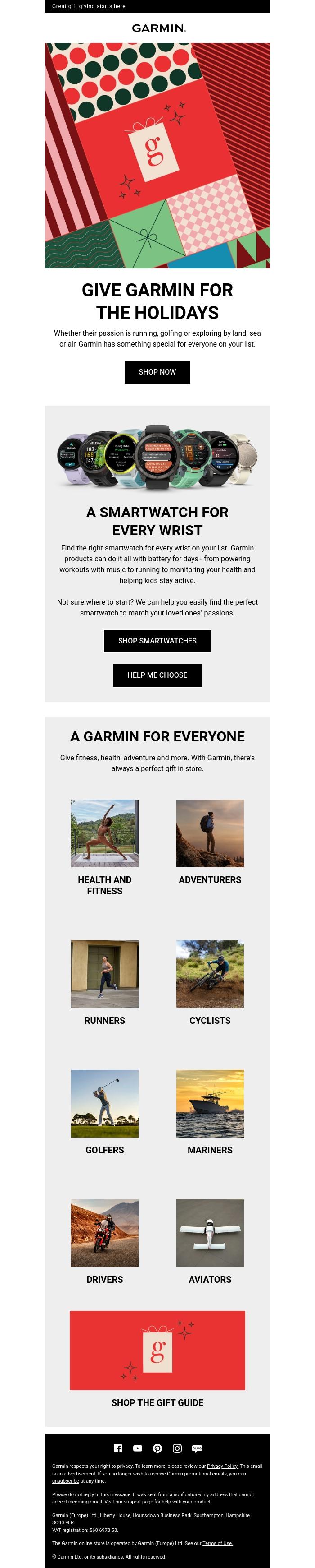 Email Design Inspiration from Garmin, Shop the Holiday Gift Guide