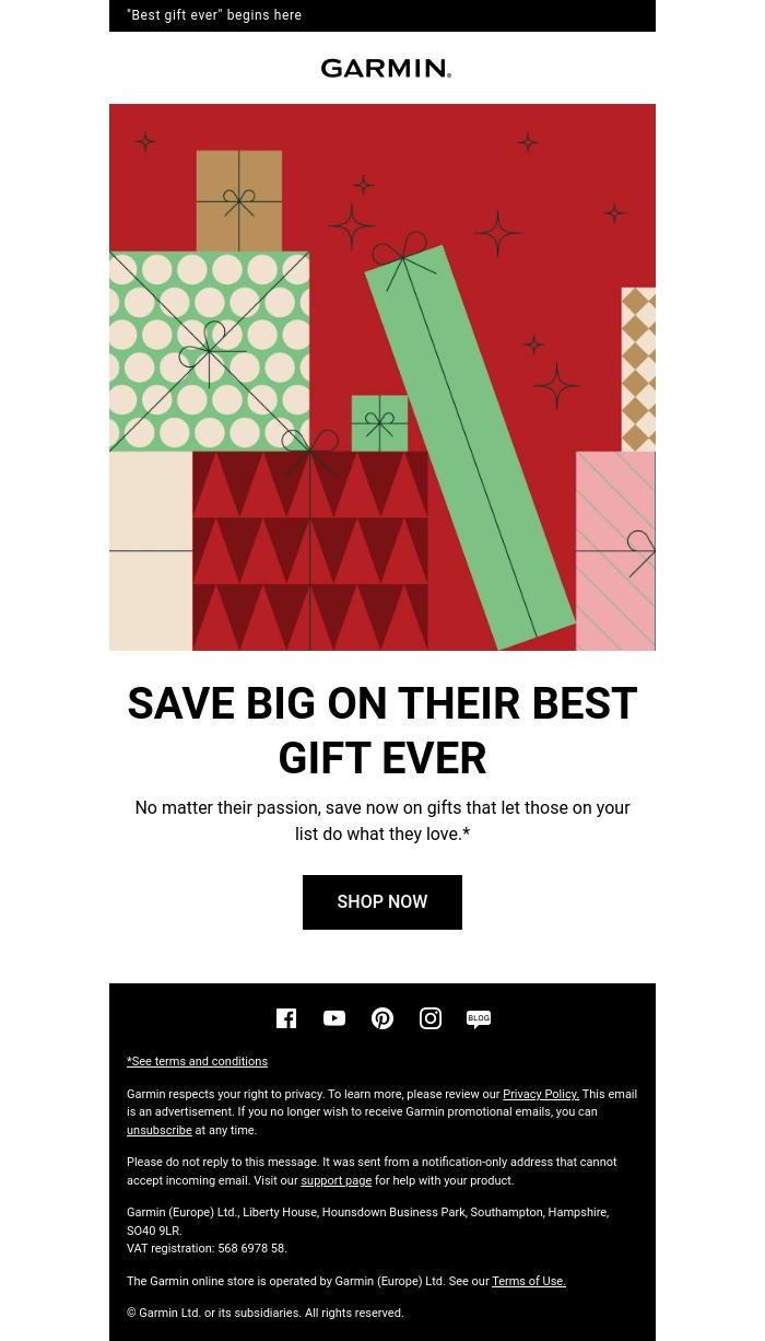 Email Design Inspiration from Garmin, Holiday savings start now