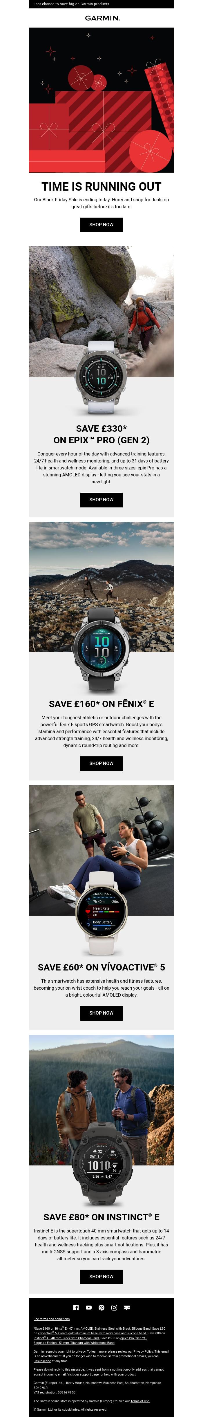 Email Design Inspiration from Garmin, Hurry: Black Friday Sale ends today