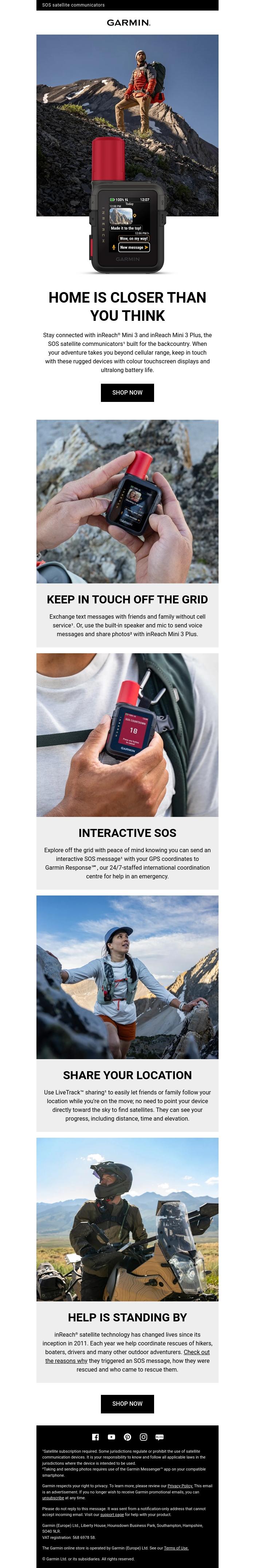 Email Design Inspiration from Garmin, New inReach Mini 3 devices