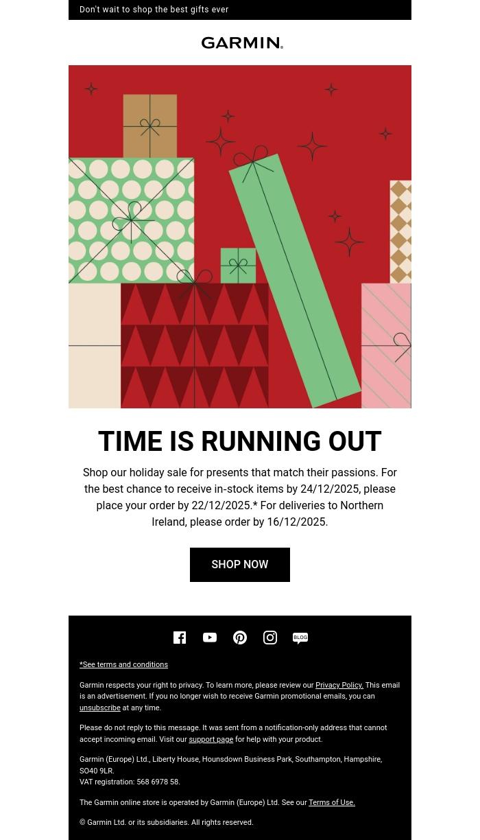 Email Design Inspiration from Garmin, Get your gifts in time!