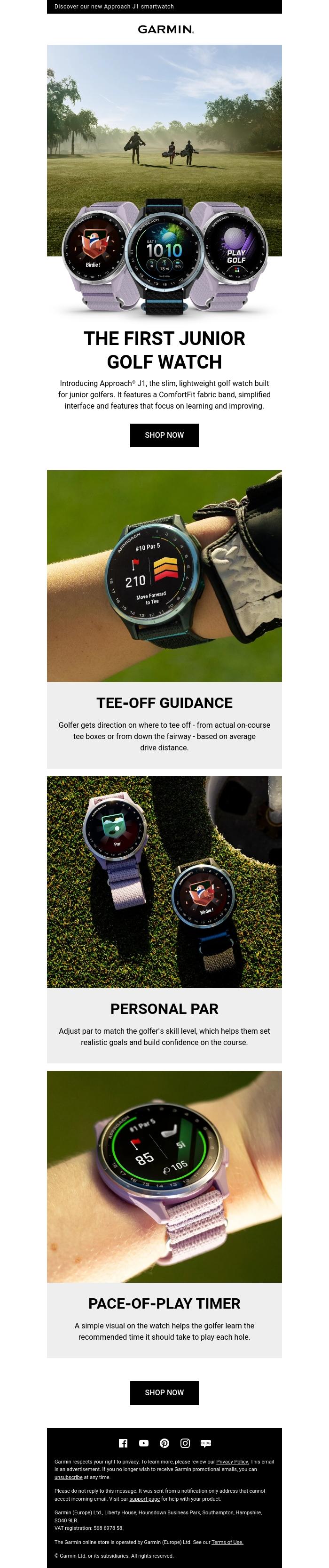 Email Design Inspiration from Garmin, The first junior golf watch is here