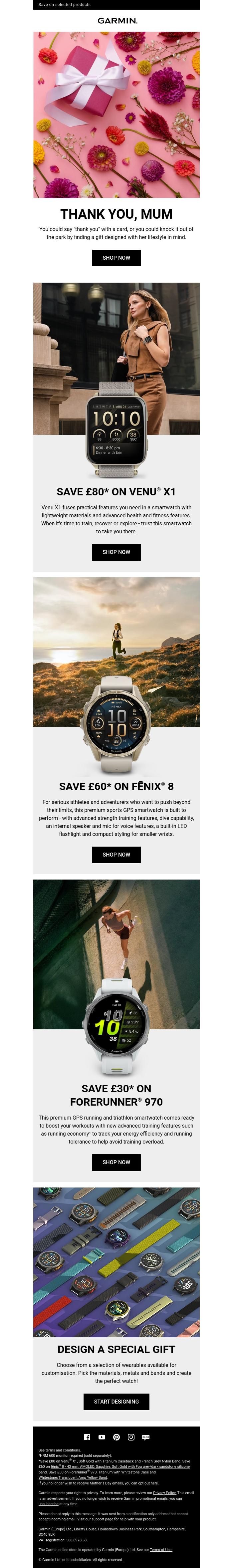 Email Design Inspiration from Garmin, Find Mum the perfect gift
