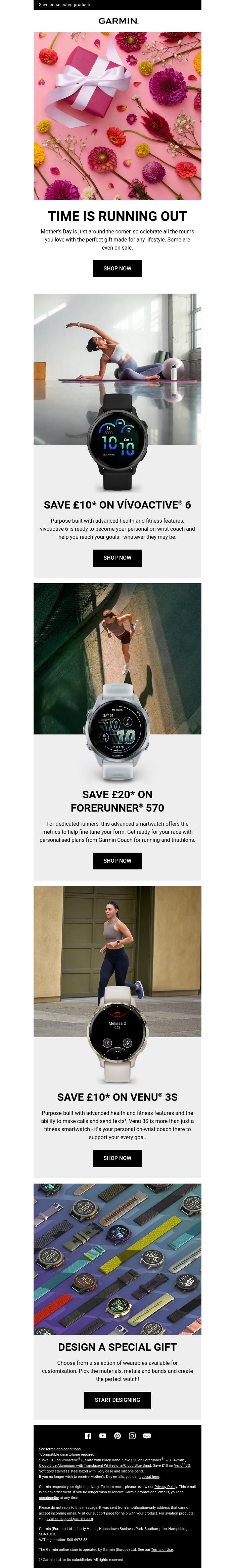 Email Design Inspiration from Garmin, Don't forget Mum's perfect gift