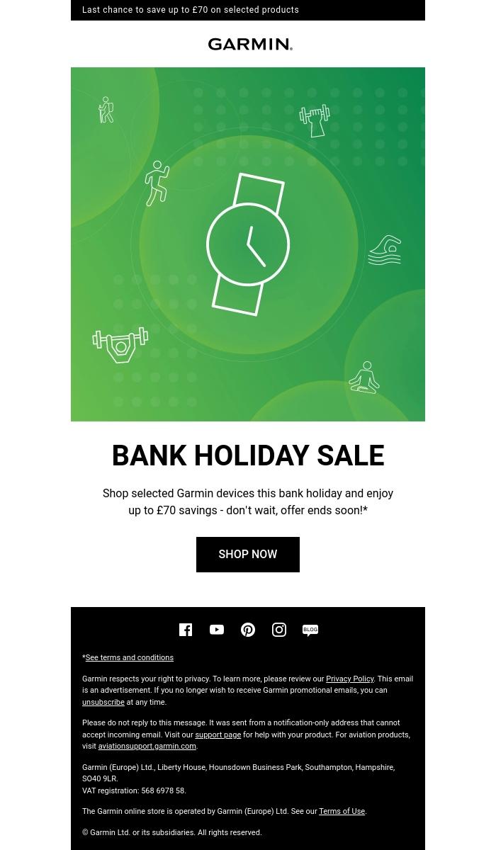Email Design Inspiration from Garmin, Bank Holiday Sale ends soon...