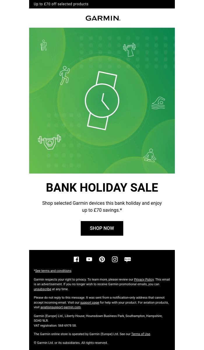 Email Design Inspiration from Garmin, Bank Holiday Sale