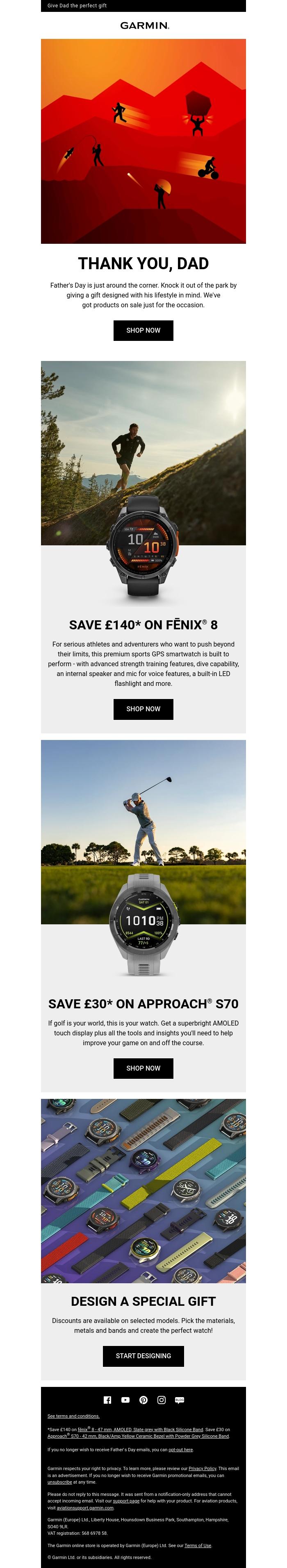 Email Design Inspiration from Garmin, Shop for Father's Day gifts