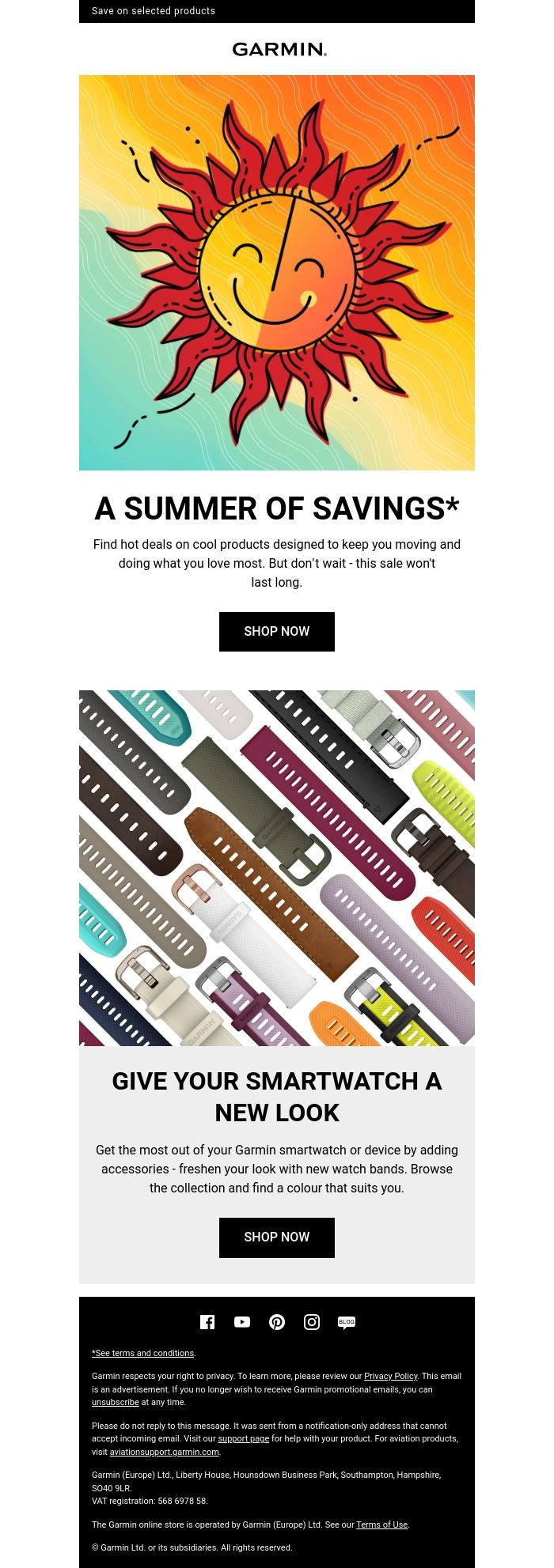 Email Design Inspiration from Garmin, Our Summer Sale is here! ️☀️