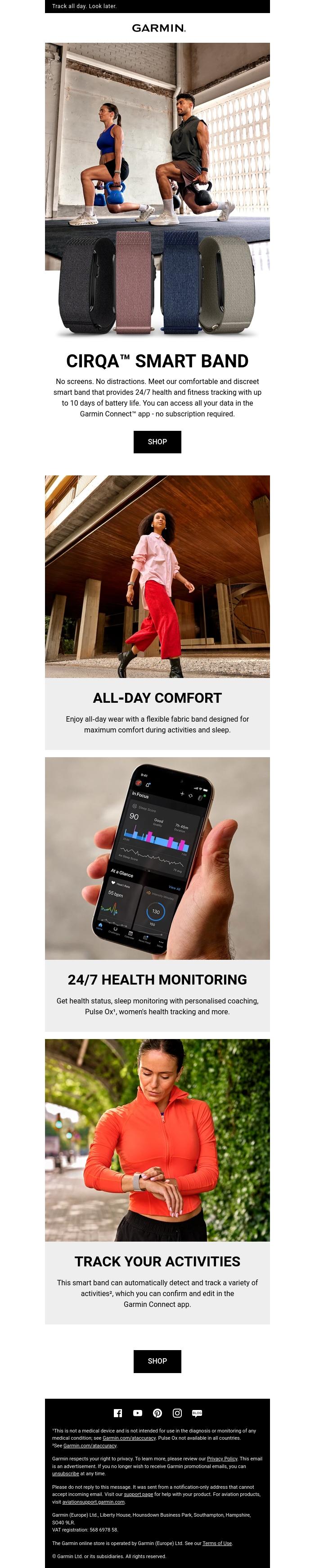 Email Design Inspiration from Garmin, Introducing CIRQA Smart Band