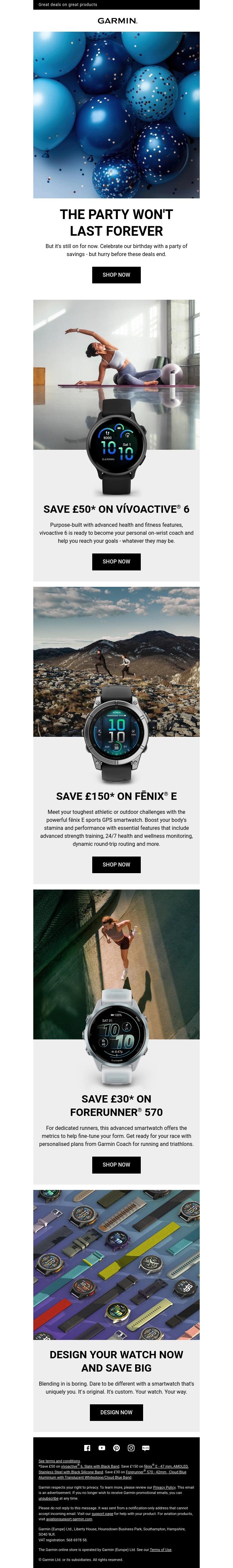 Email Design Inspiration from Garmin, Our birthday sale ends soon