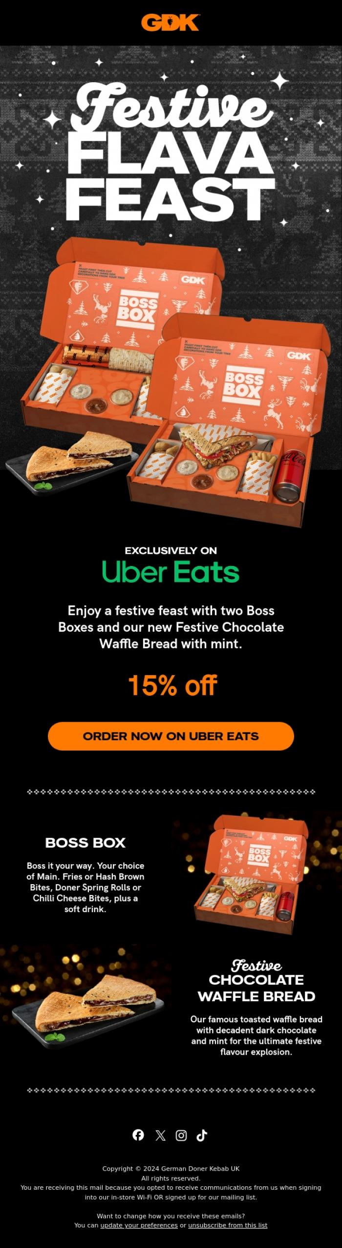Email Design Inspiration from GDK, Open for Festive Flava Feast&nbsp; - 15% off ☃️🥙