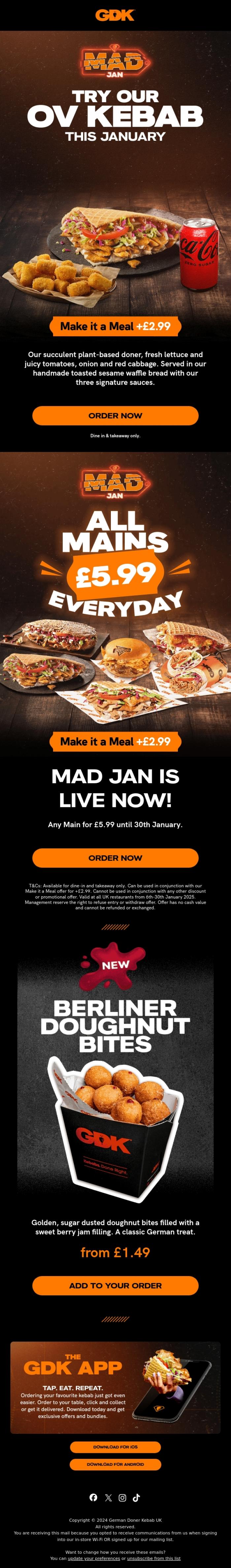 Email Design Inspiration from GDK, Open to redeem &pound;5.99 OV Kebab 🌱