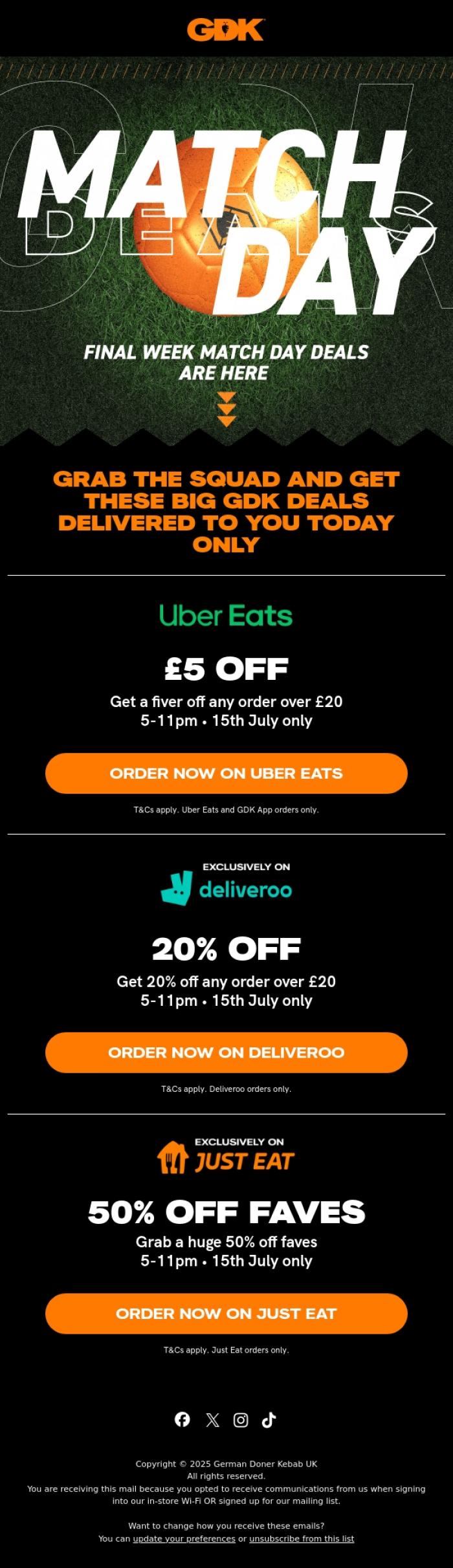 Email Design Inspiration from GDK, Match Day Delivery Deals with GDK