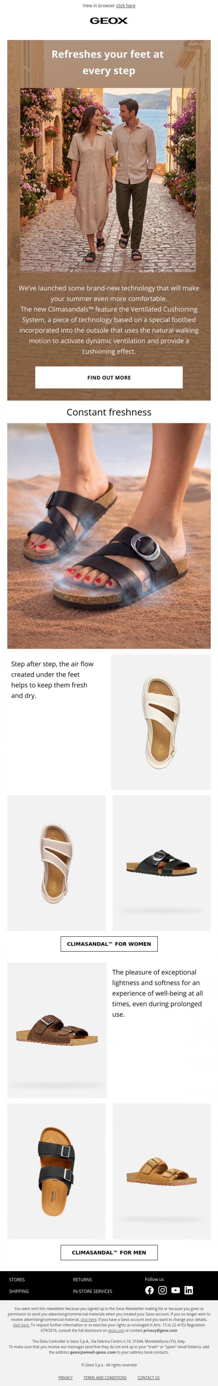 Email Design Inspiration from GEOX, Climasandal&trade;: fresh feet and Geox quality