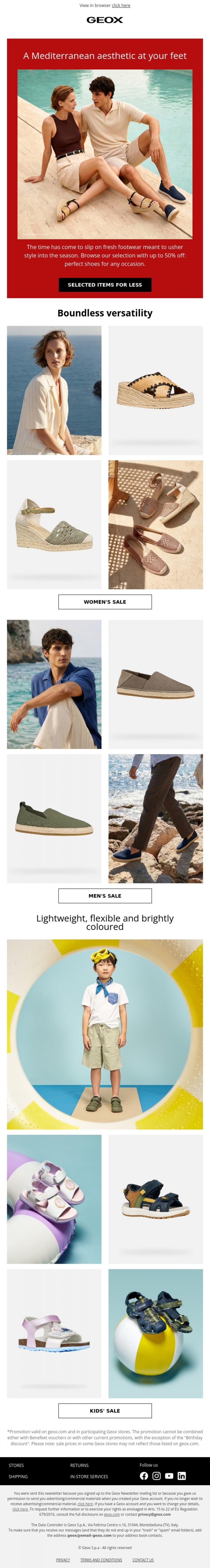 Email Design Inspiration from GEOX, Summer icons: sandals and espadrilles ⛱️