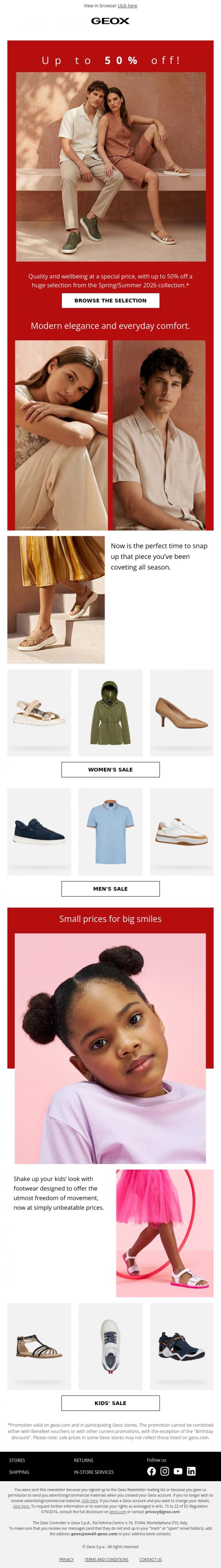 Email Design Inspiration from GEOX, Summer SALE: unmissable discounts! 😍