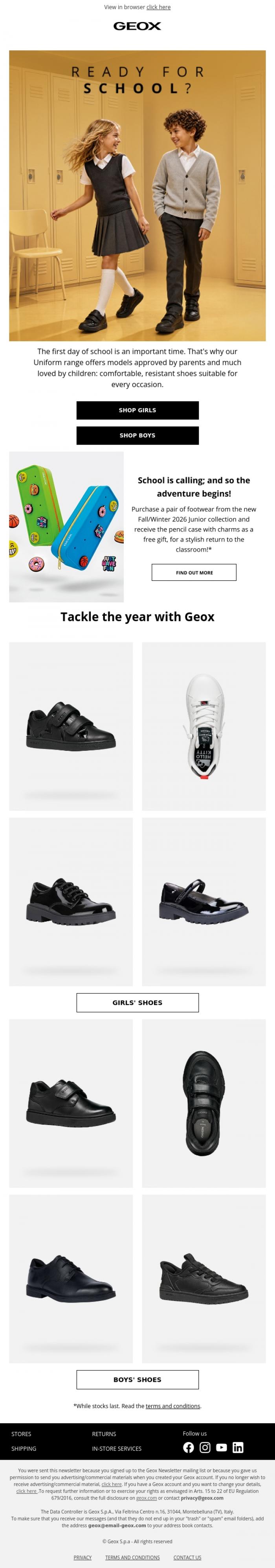 Email Design Inspiration from GEOX, BACK TO SCHOOL is coming