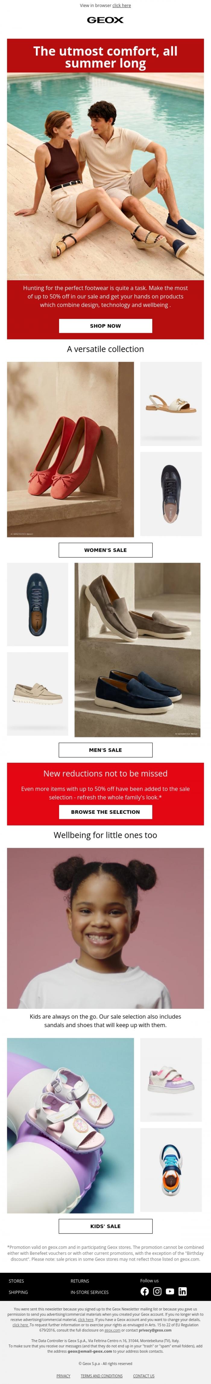 Email Design Inspiration from GEOX, The secret of a perfect summer?