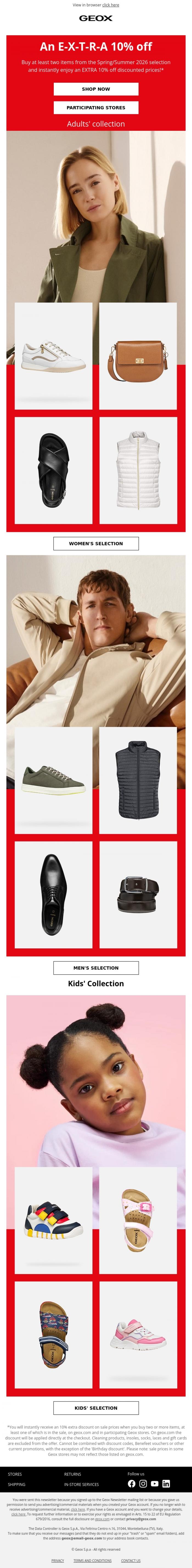 Email Design Inspiration from GEOX, SALE up to 50% + EXTRA 10% off are waiting for you 😉