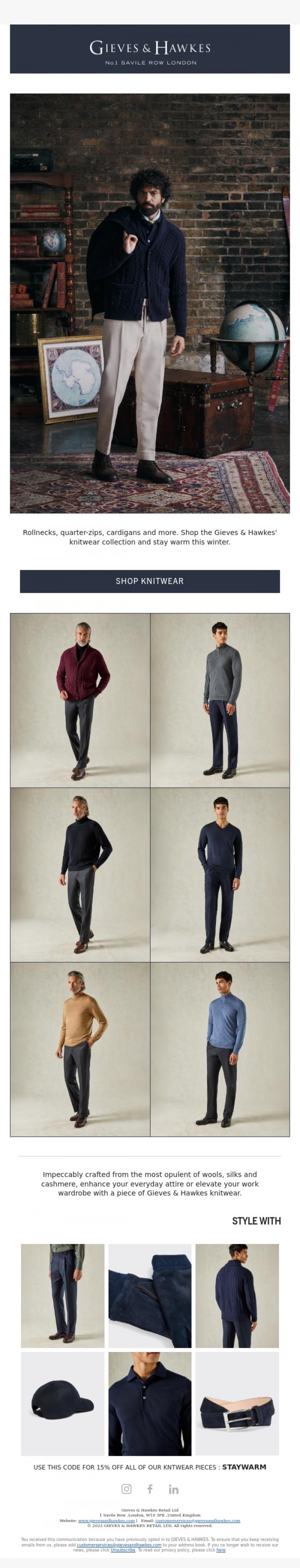 Email Design Inspiration from Gieves & Hawkes, Knitwear For Every Occasion