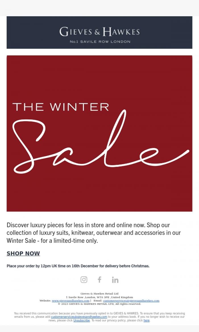 Email Design Inspiration from Gieves & Hawkes, Seasonal Reductions: the Gieves & Hawkes Sale has arrived