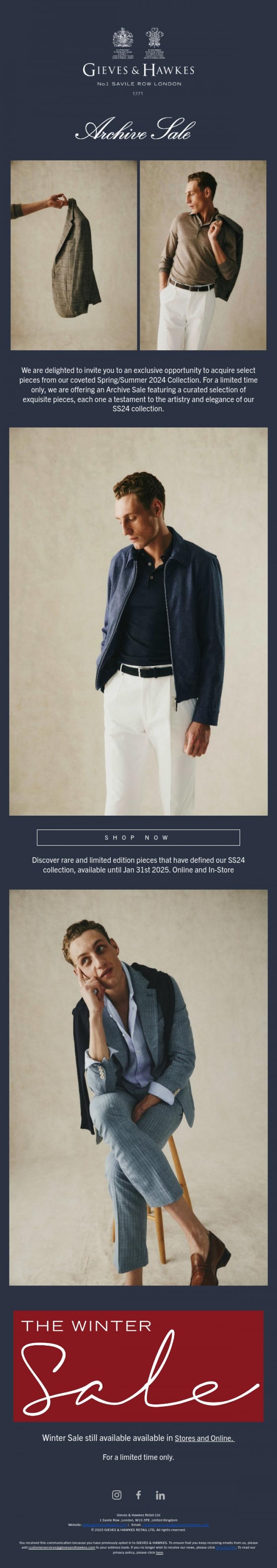 Email Design Inspiration from Gieves & Hawkes, Exclusive Archive Sale: Shop Limited Stock from Our SS24 Collection
