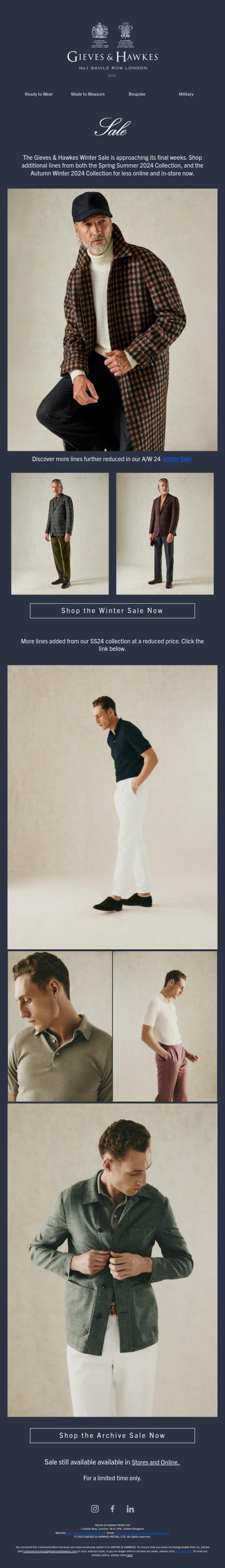 Email Design Inspiration from Gieves & Hawkes, Last few weeks of sale remaining of the winter sale.
