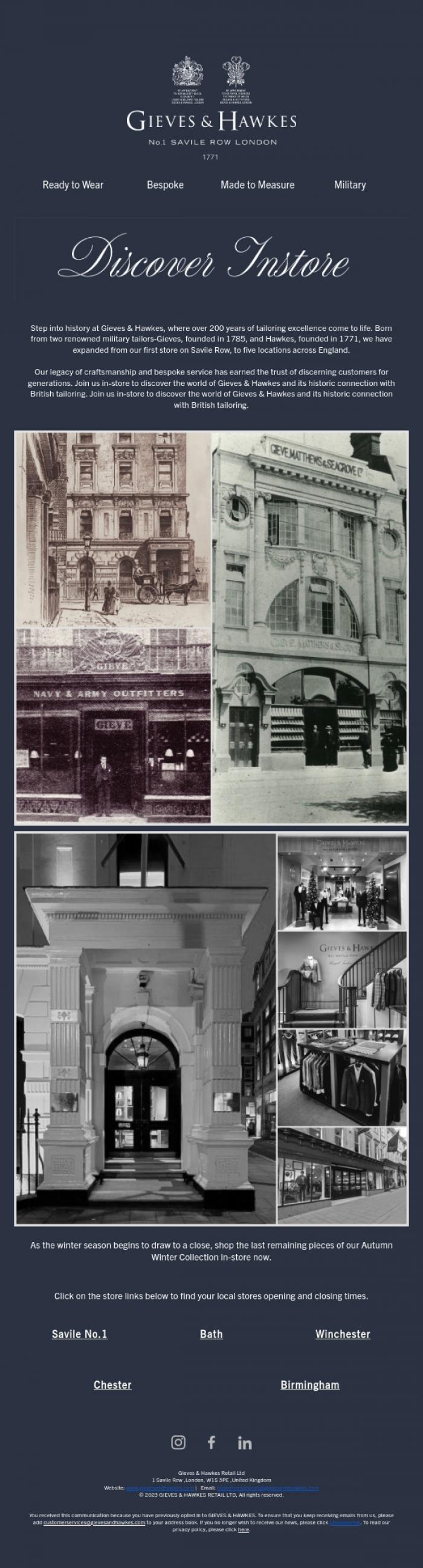 Email Design Inspiration from Gieves & Hawkes, Discover in Store