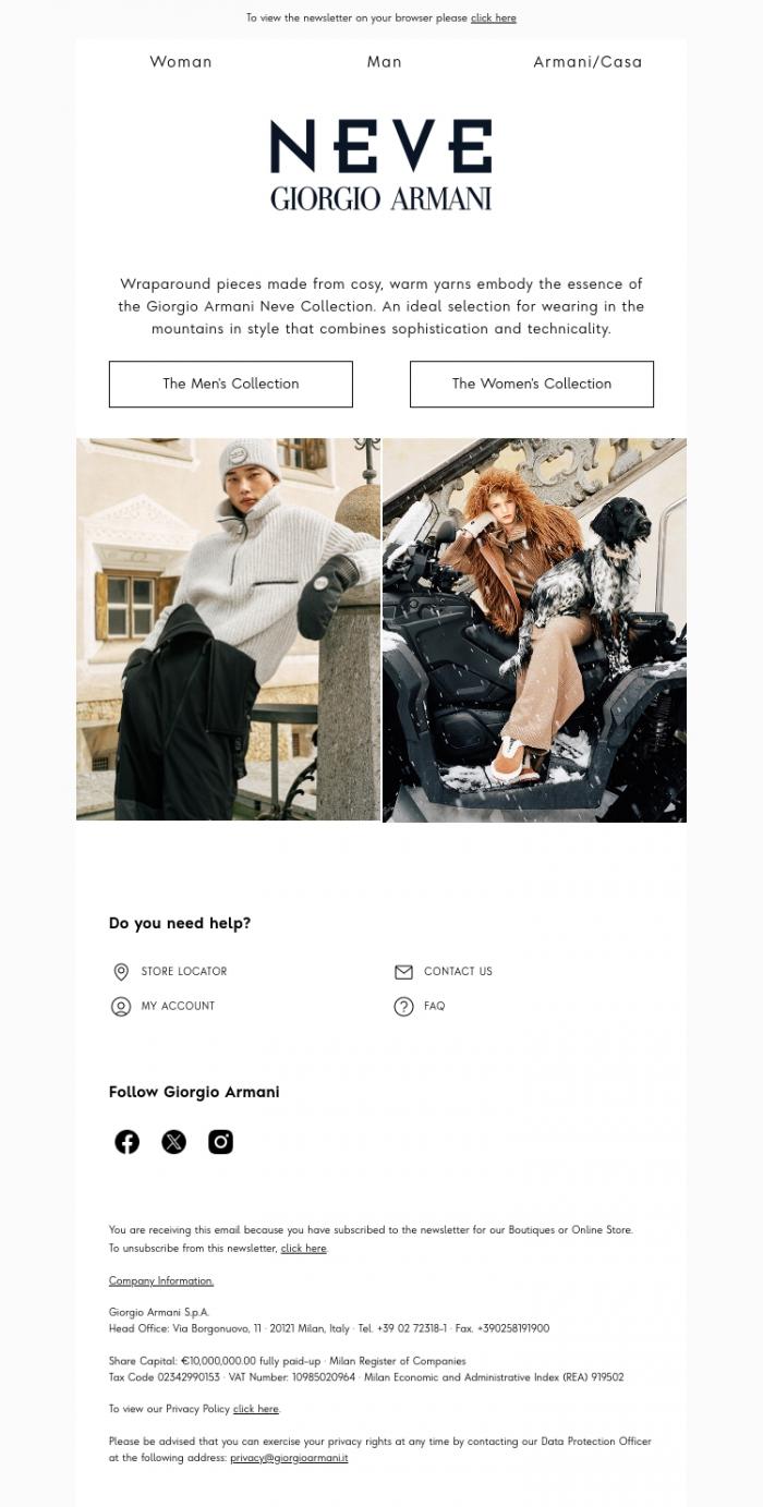 Email Design Inspiration from Giorgio Armani, Giorgio Armani Neve Collection