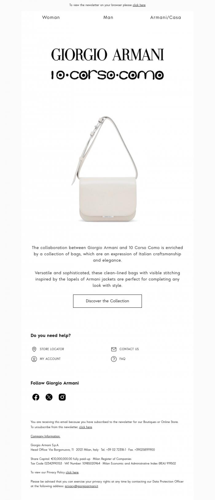 Email Design Inspiration from Giorgio Armani, Discover Giorgio Armani and 10 Corso Como bags