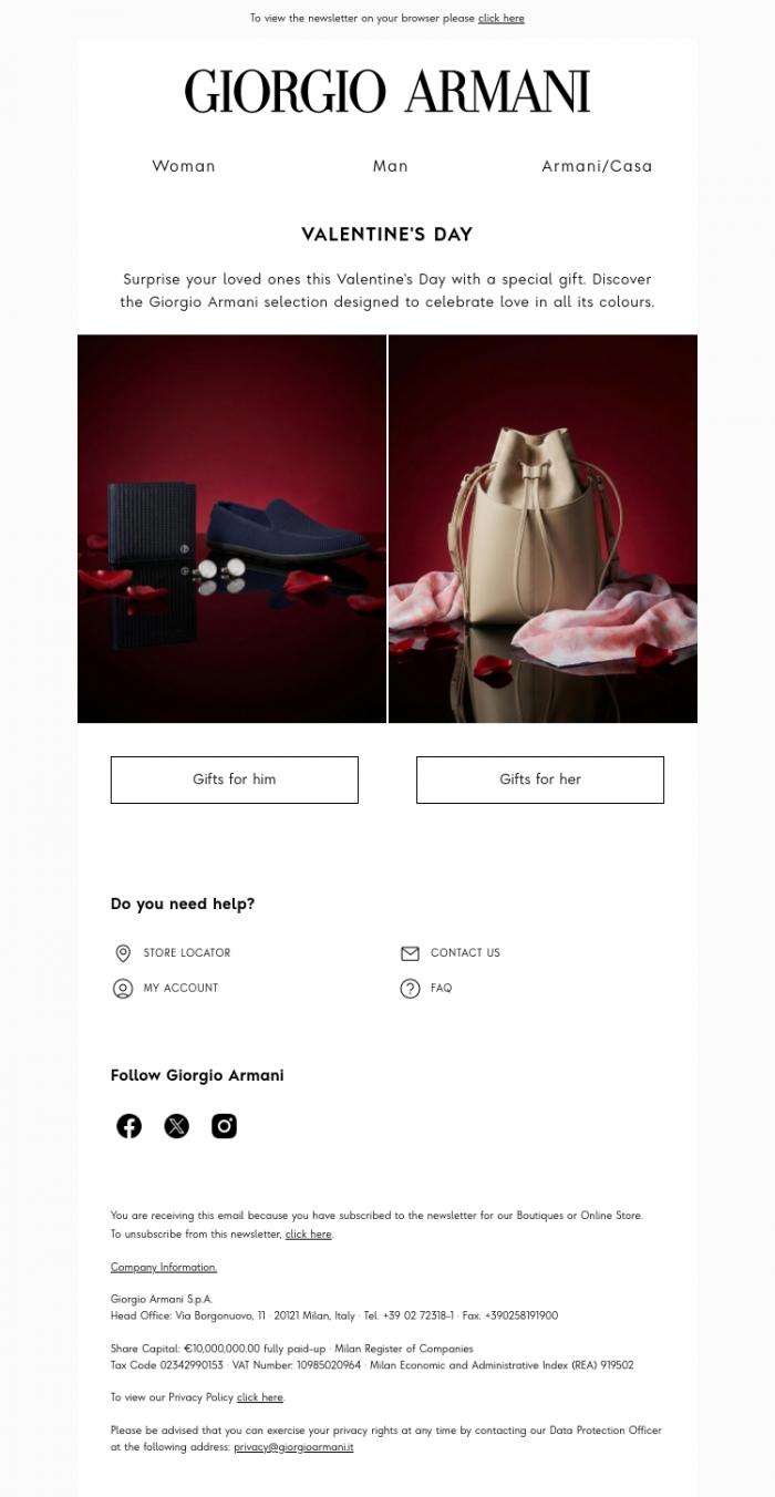 Email Design Inspiration from Giorgio Armani, A special gift for your loved ones