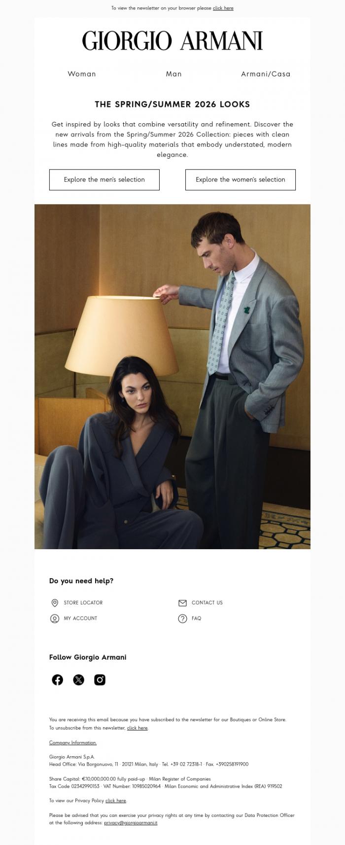 Email Design Inspiration from Giorgio Armani, Wear the Spring/Summer 2026 looks