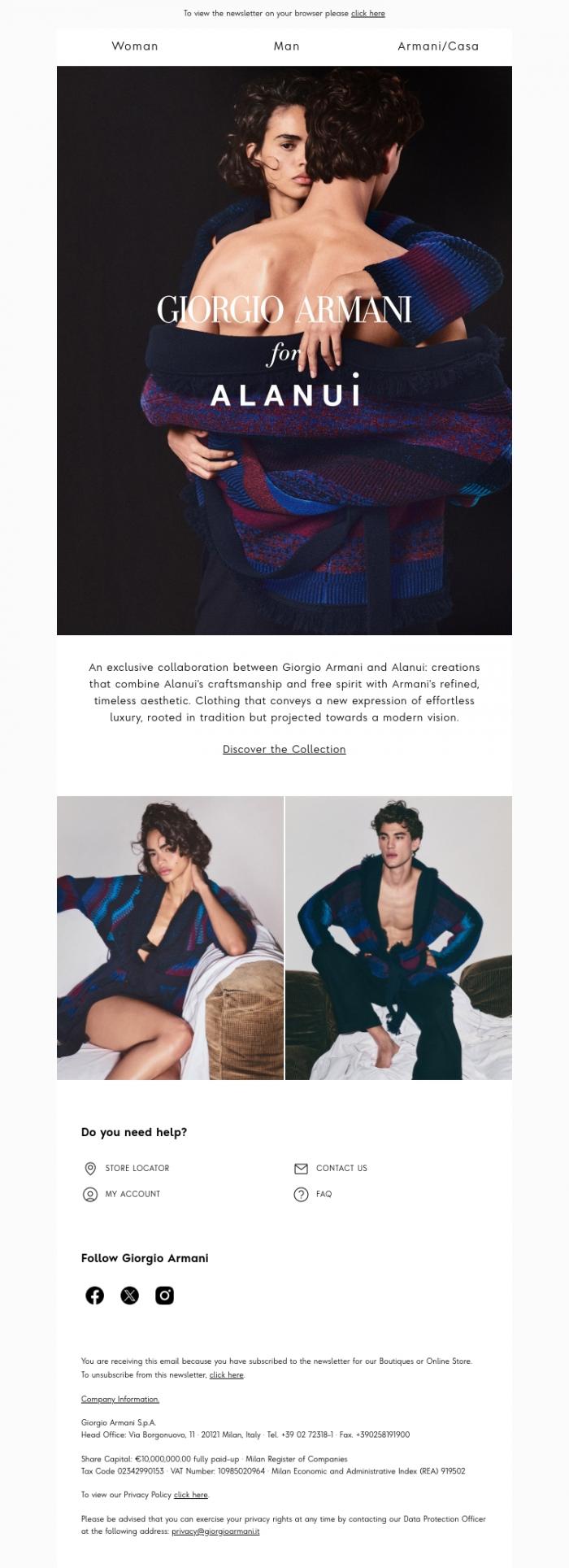 Email Design Inspiration from Giorgio Armani, The Giorgio Armani Collection for Alanui