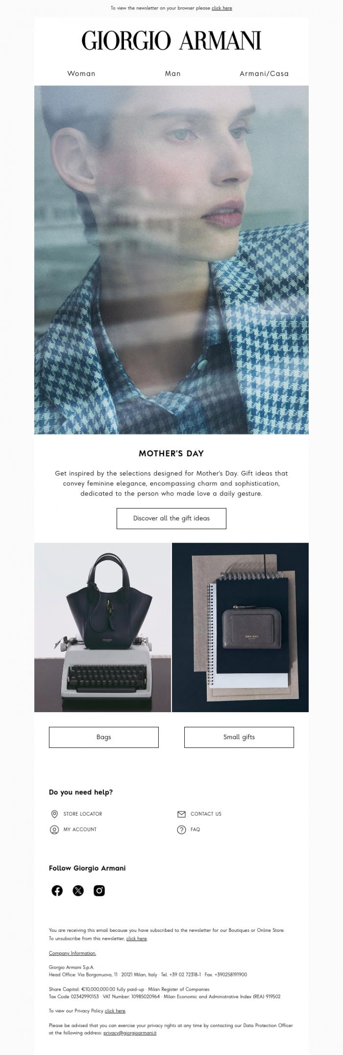 Email Design Inspiration from Giorgio Armani, Mother's Day: special gift ideas