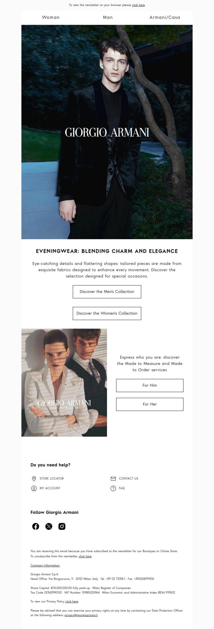 Email Design Inspiration from Giorgio Armani, A night of elegance