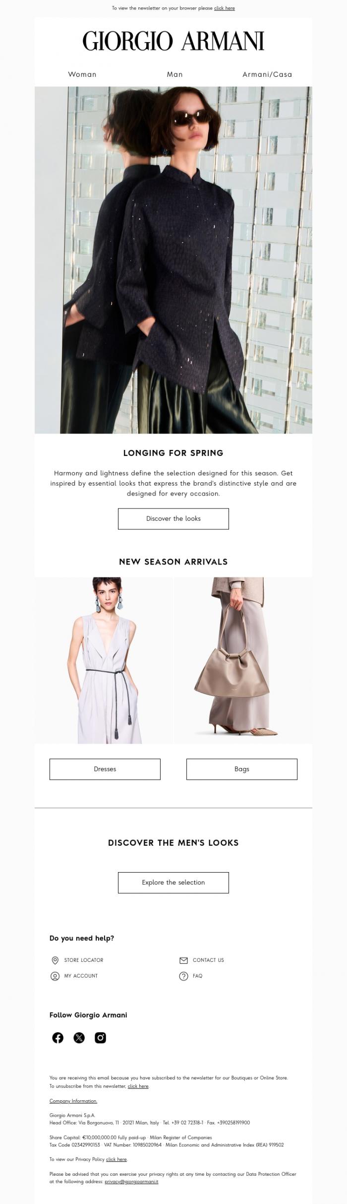 Email Design Inspiration from Giorgio Armani, Discover the season's new arrivals