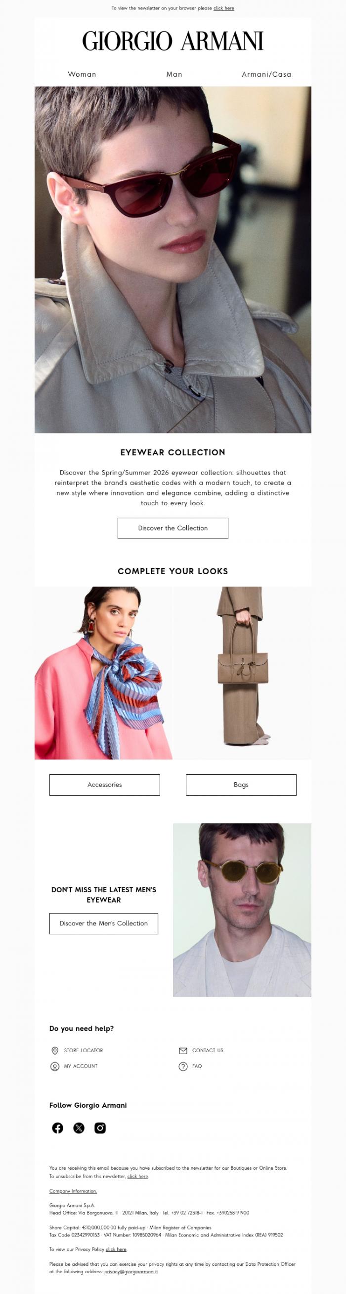 Email Design Inspiration from Giorgio Armani, The latest eyewear for Spring/Summer 2026