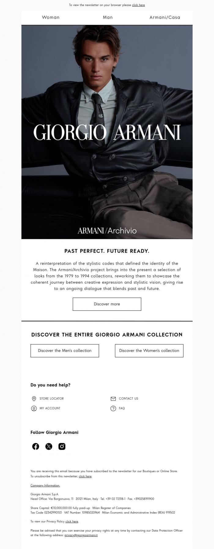 Email Design Inspiration from Giorgio Armani, Discover more about Armani/Archivio