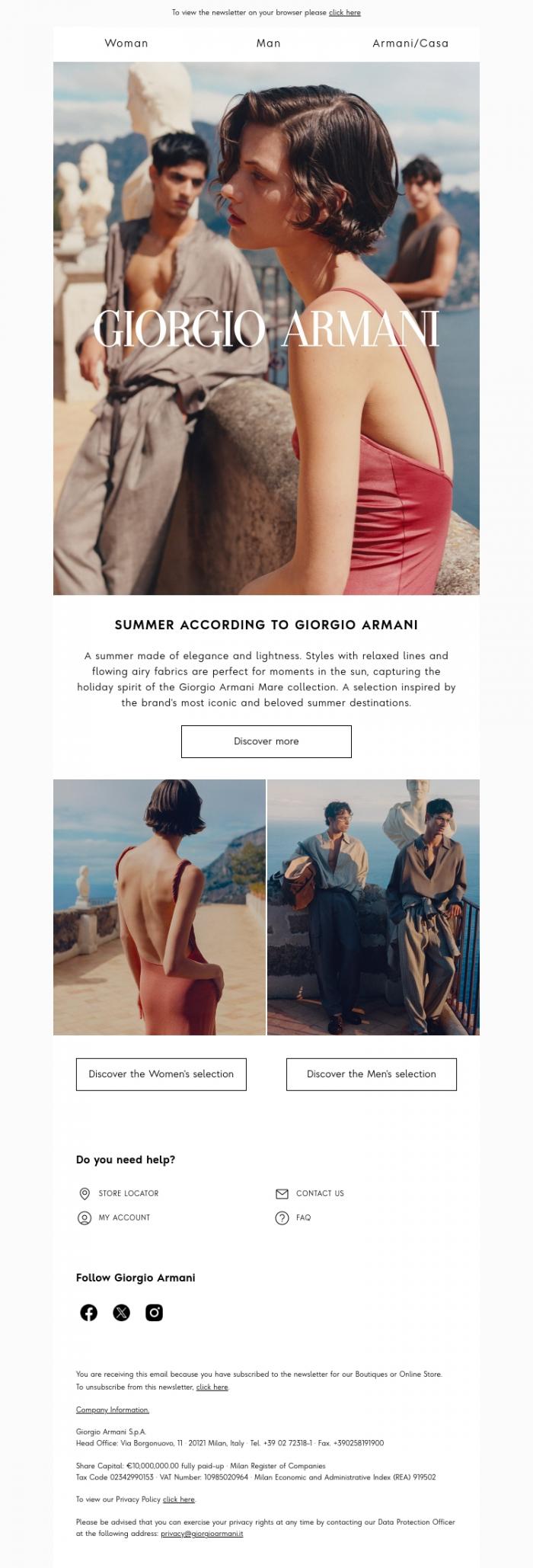 Email Design Inspiration from Giorgio Armani, Discover Giorgio Armani Mare: summer reflections