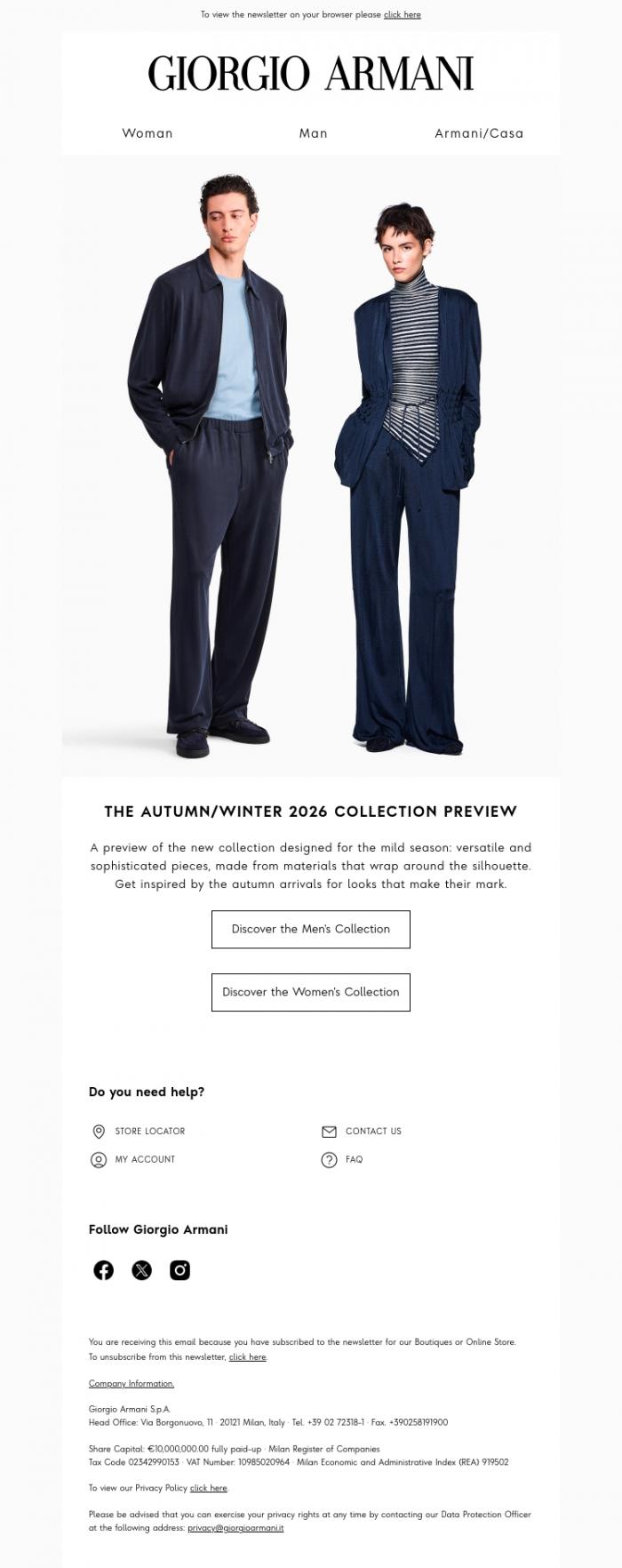 Email Design Inspiration from Giorgio Armani, Discover the Autumn/Winter 2026 Collection preview