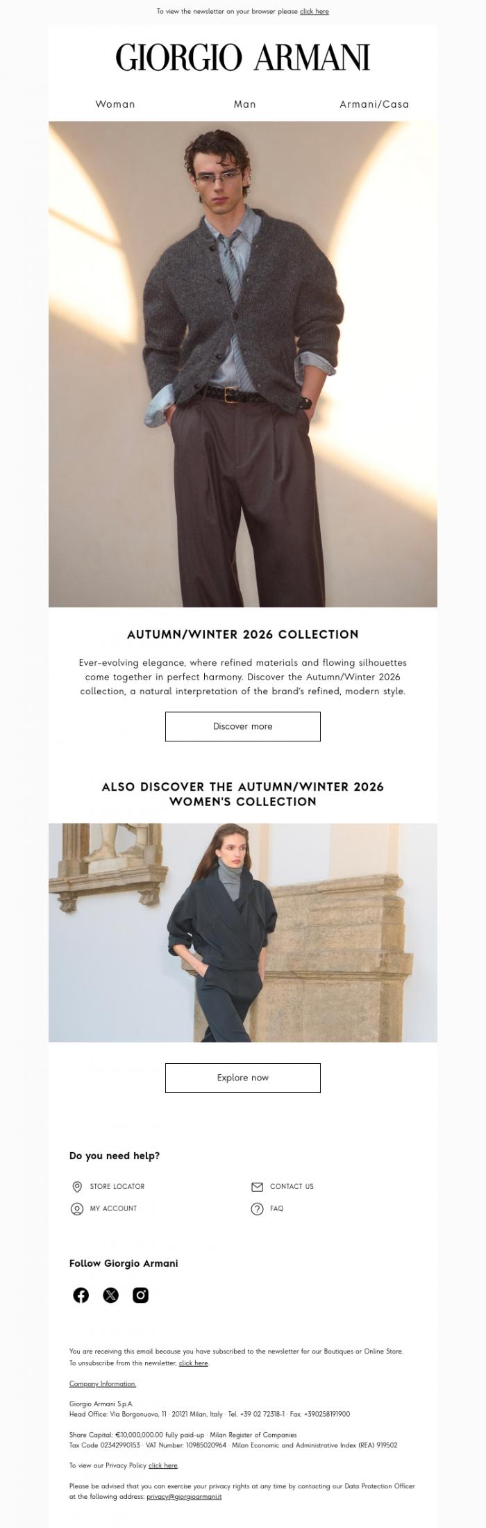 Email Design Inspiration from Giorgio Armani, Discover the Autumn/Winter 2026 new arrivals
