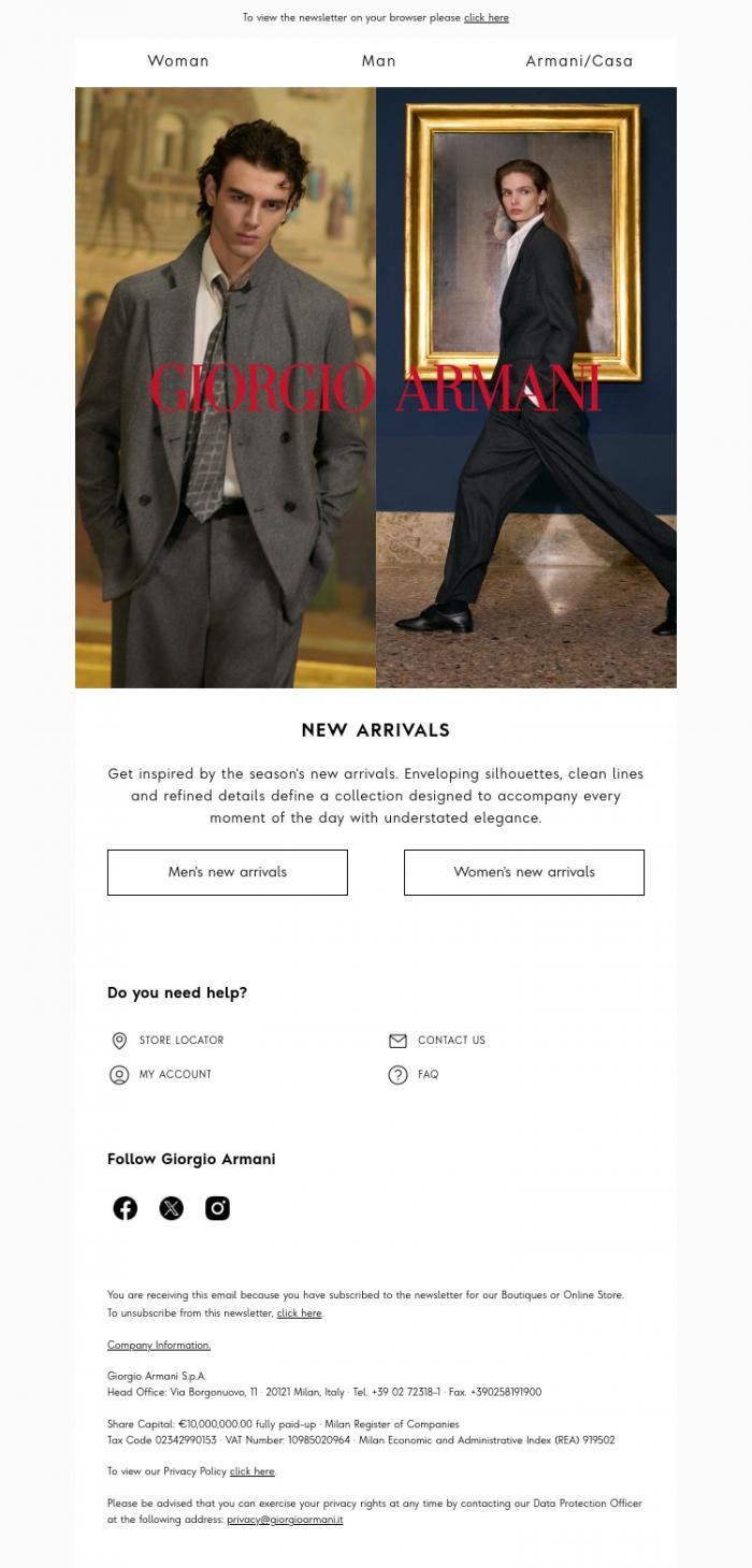 Email Design Inspiration from Giorgio Armani, Get inspired by the new arrivals
