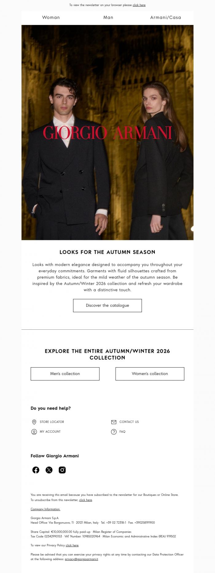 Email Design Inspiration from Giorgio Armani, Wear the looks from the Autumn/Winter 2026 collection