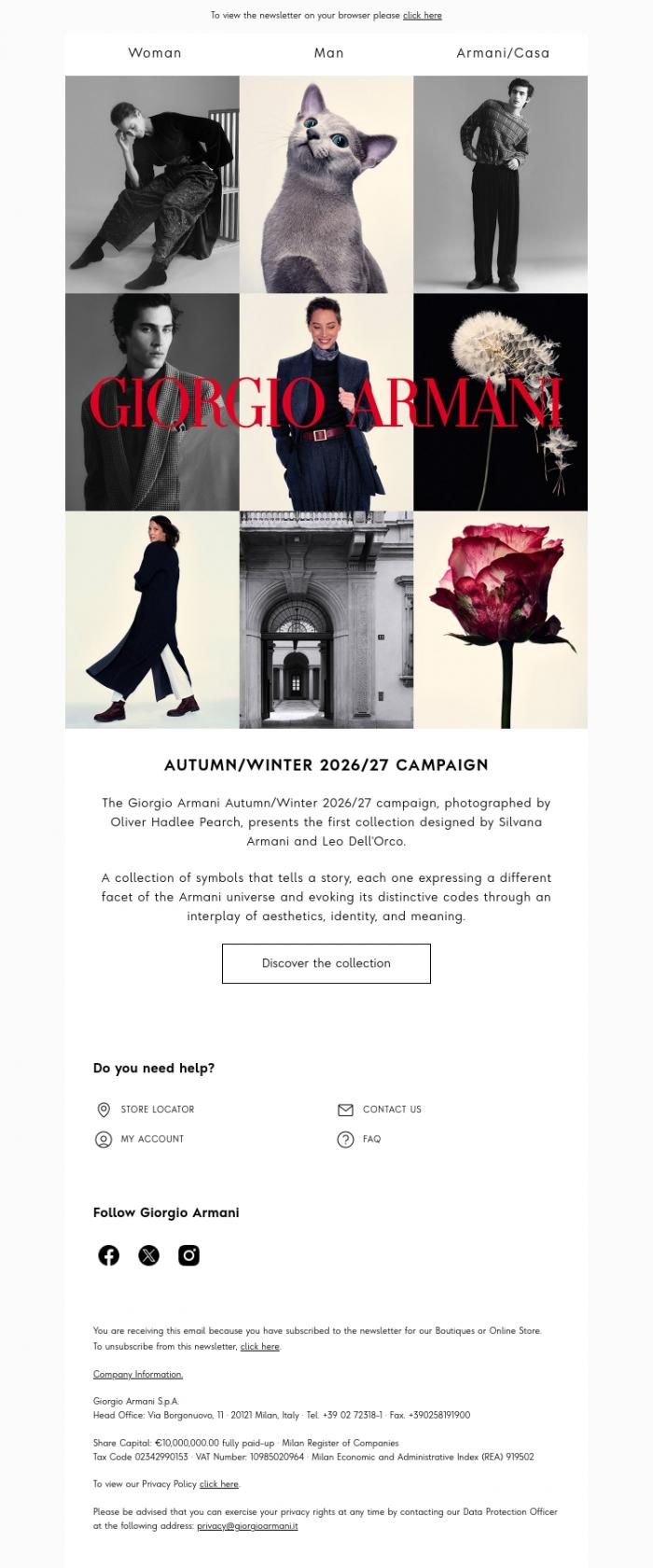 Email Design Inspiration from Giorgio Armani, Discover the  Autumn/Winter 2026/27 campaign