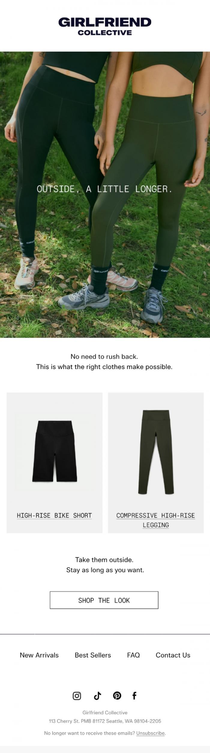 Email Design Inspiration from Girlfriend Collective, Outside, a little longer