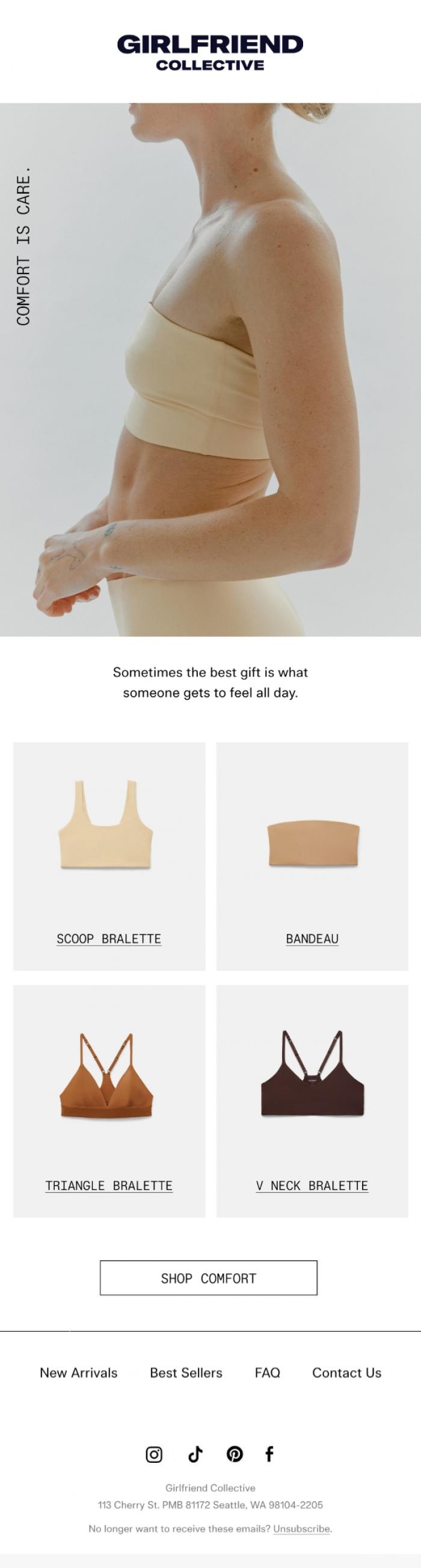 Email Design Inspiration from Girlfriend Collective, Comfort is care