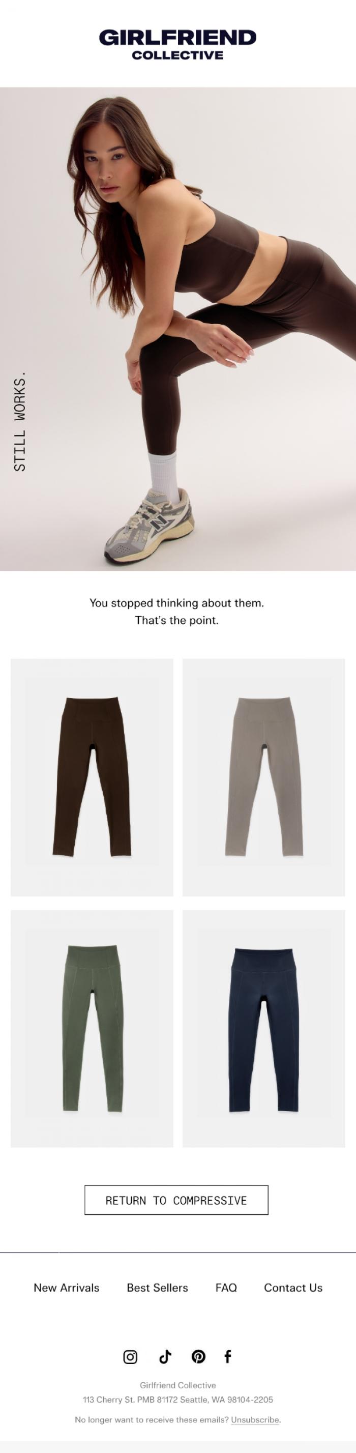 Email Design Inspiration from Girlfriend Collective, Your everyday leggings, refined