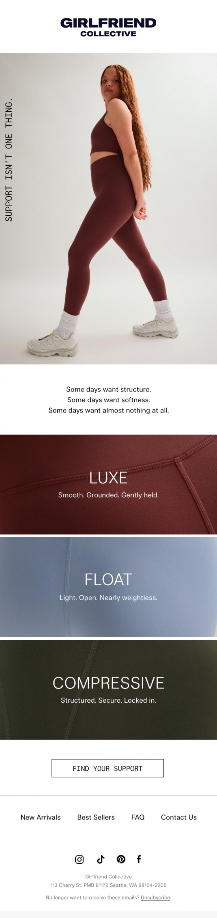 Email Design Inspiration from Girlfriend Collective, What kind of support do you want today?