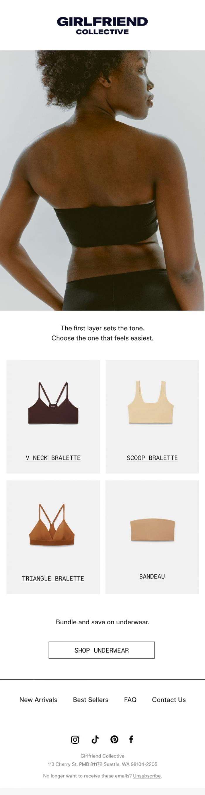 Email Design Inspiration from Girlfriend Collective, Softer tones, softer layers